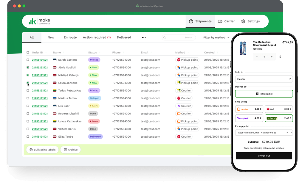 Maksājumi un piegāde vienā Shopify integrācijā