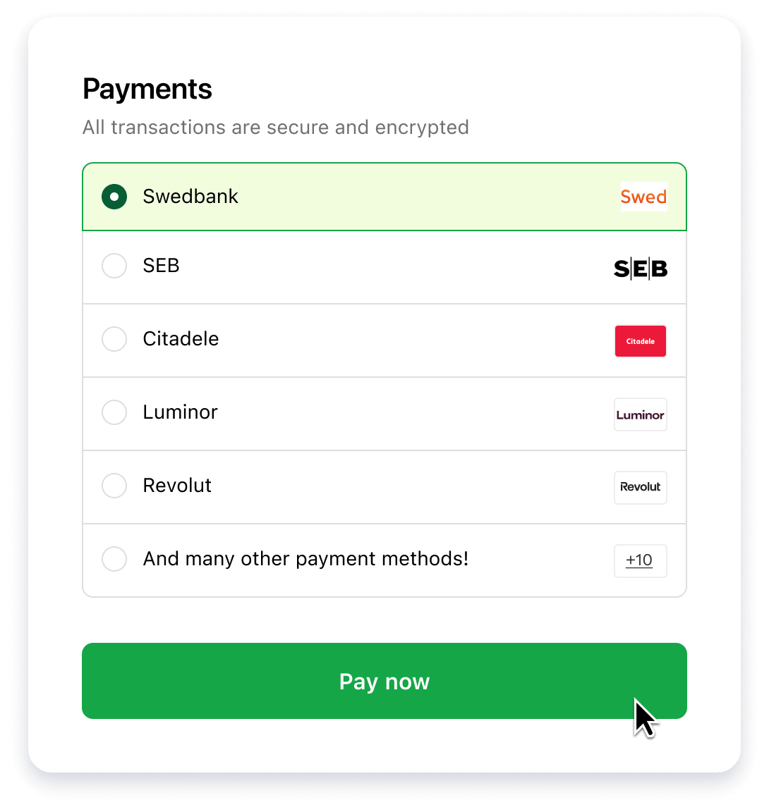 Bankas maksājumu metodes izvēle Shopify checkout