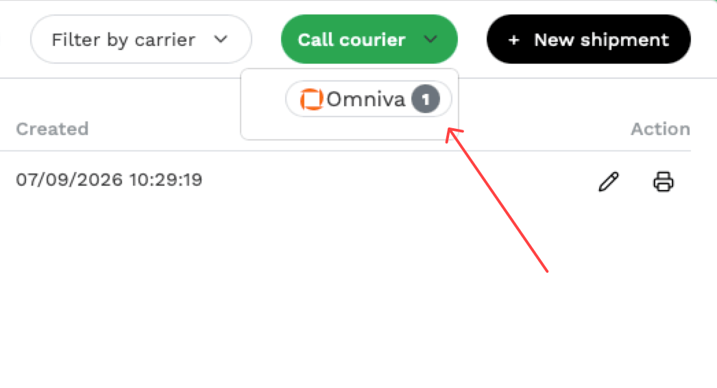 Choosing a carrier in the Call courier menu